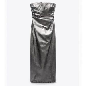 Zara strapless metallic dress in Steel XS